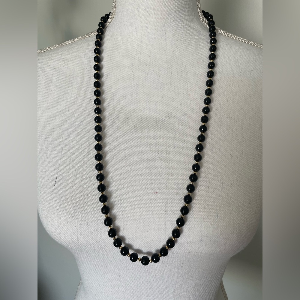 Monet Classic Vintage Black & Gold Beaded Necklace